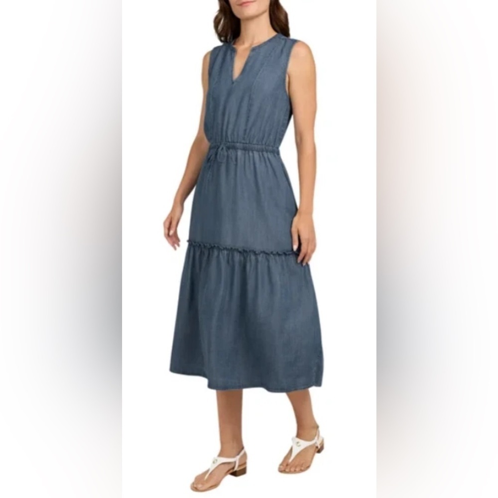 Lands End Lycocell Tiered Ruffle Hem Dress - Picture 1 of 13
